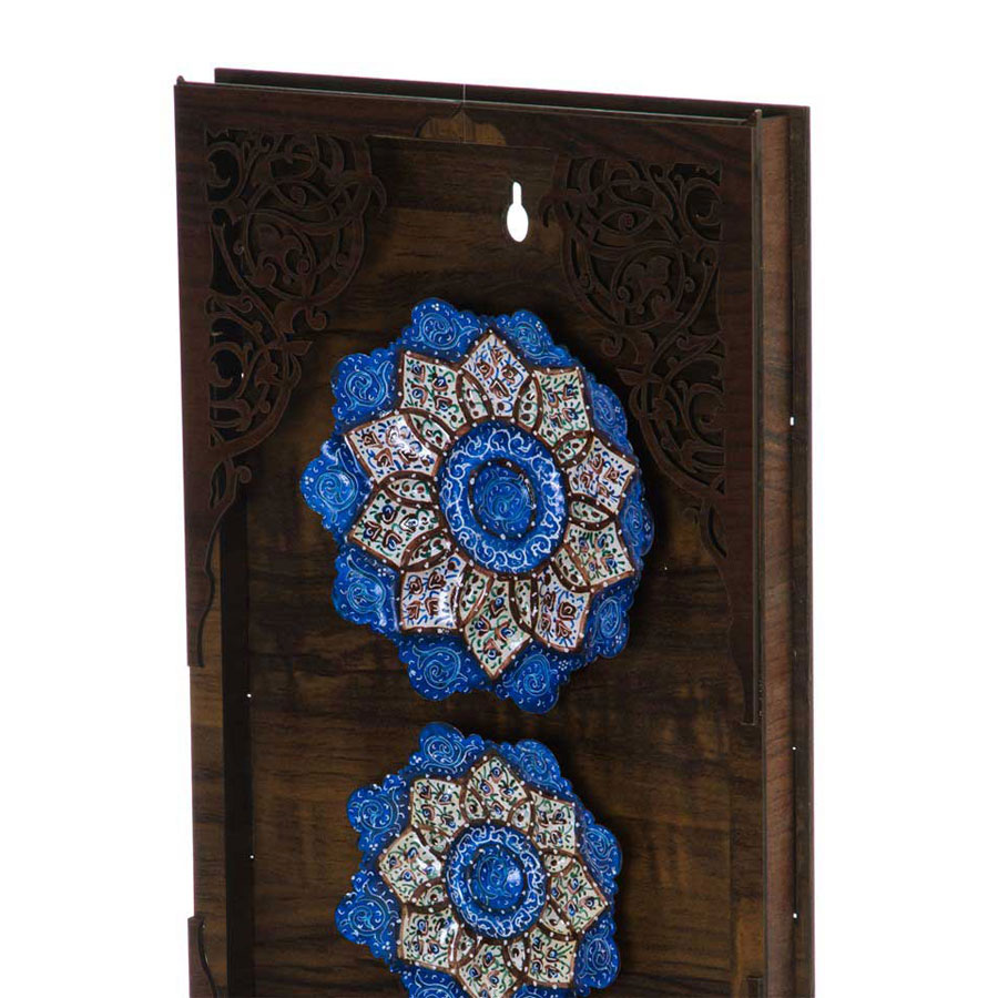 قاب چوبی سه بشقاب میناکاری اصفهان - تصویر 3