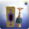 گلدان صراحی مس و فیروزهکوب ۲۵ سانتیمتری با ساک دستی گالینگور طلایی