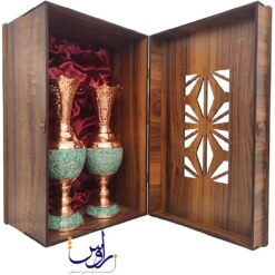 پک هدیه جفت سنبل دان 33 فیروزه کوبی با جعبه چوب و ترمه