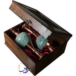 پک هدیه جفت گلدان صراحی 25 فیروزه کوبی با جعبه چوب و ترمه