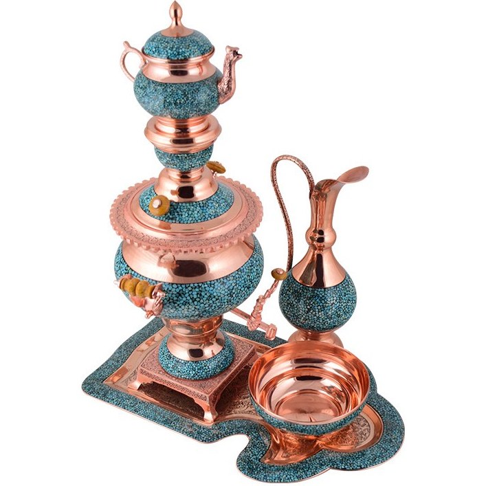 سرویس سماور 5 پارچه فیروزه کوبی