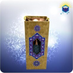 گلدان صراحی مس و فیروزهکوب ۲۵ سانتیمتری با ساک دستی گالینگور طلایی