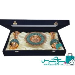ست هدیه جفت گلدان و بشقاب 20 فیروزه کوب به همراه جعبه هدیه