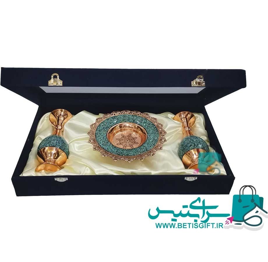 ست هدیه جفت گلدان و بشقاب 20 فیروزه کوب به همراه جعبه هدیه