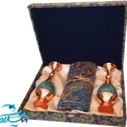ست جفت گلدان فیروزه و رومیزی ترمه یک متری