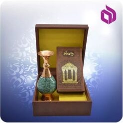 حافظ پالتويی چرم با گلدان مس و فیروزه 16 سانتی متری