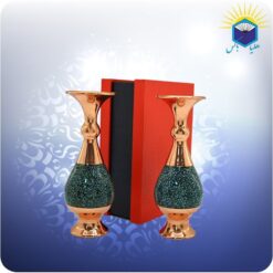ست دو گلدان صراحی مس و فیروزه‌کوب ۱۶ سانتی‌متری با جعبه MDF گالینگور