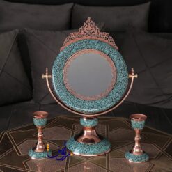 آینه گرد میانه تاج دار فیروزه کوب