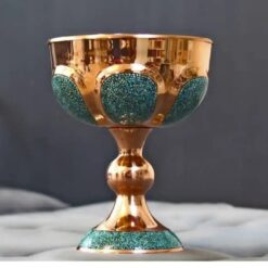 سنگ آب قل دار یا سنگاب فیروزه کوبی 16 سانتی مس و فیروزه کوبی نیشابور سنگاب فیروزه صنایع دستی سایروس مسی یا آجیل خوری