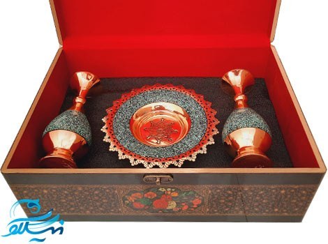 پک هدیه گلدان و بشقاب فیروزه کوبی و مس
