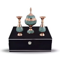 پک هدیه شکلات خوری متوسط و گلدان فیروزه کوبی (باکس جیر)