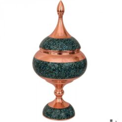 شکلات خوری فیروزه کوبی 25 قندان پایه دار فیروزه کوبی نیشابور و گز خوری مس و فیروزه کوبی صنایع دستی سایروس