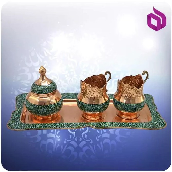 ست چایخوری دو نفره مس و فیروزه