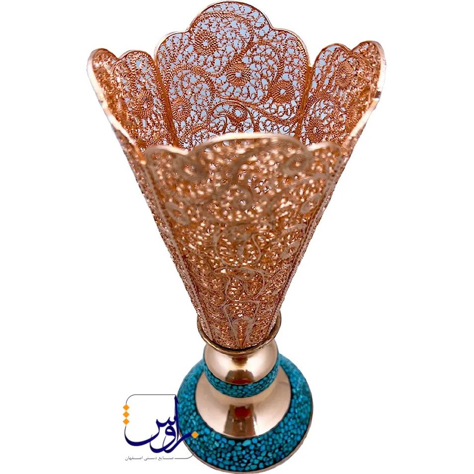 گلدان بیشین فیروزه کوب و ملیله کاری
