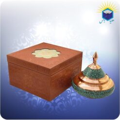 قندان سفینه مس و فیروزه کوب با جعبه ام دی اف چرمی