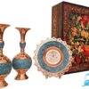 پک هدیه گلدان 25 و بشقاب 20 سانتی فیروزه کوبی با جعبه دکوپاژ