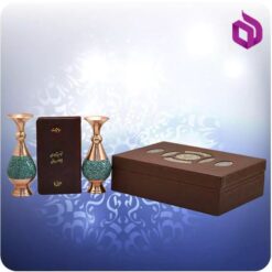 خیام و باباطاهر پالتویی چرمی با دو گلدان فیروزه ۱۶ سانتیمتری