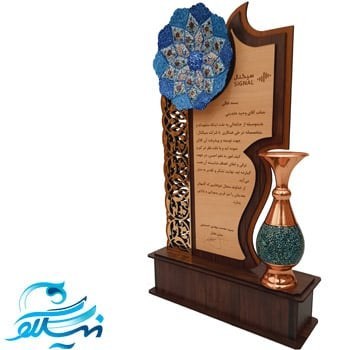 تندیس تلفیقی بشقاب مینا و گلدان فیروزه کوبی
