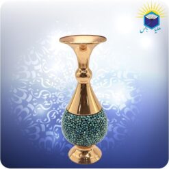 گلدان صراحی مس و فیروزه‌کوب ۲۰ سانتی‌متری