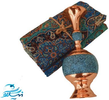 ست هدیه ترمه و گلدان مس و فیروزه