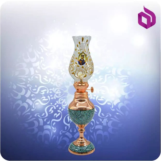 چراغ نفتی فرانسوی مس و فیروزه کوب شمائی (کد 50367)