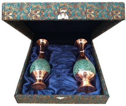 ست گلدان فیروزه کوبی با جعبه ترمه