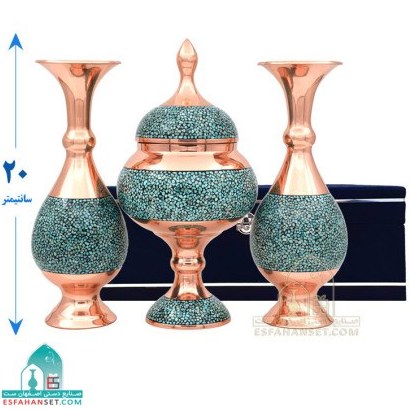 ست گلدان و شکلات خوری فیروزه کوبی 20 سانتیمتری