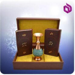 خيام و باباطاهر و گلستان و بوستان پالتويی چرم با گلدان فیروزه 16