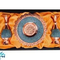 پک گلدان 20 و بشقاب 25 سانتی فیروزه کوبی با جعبه چرم