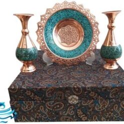 ست هدیه ظروف مس و فیروزه با جعبه نفیس