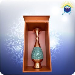 گلدان فیروزه کوب صراحی 30 سانت مس با جعبه MDF چرمی