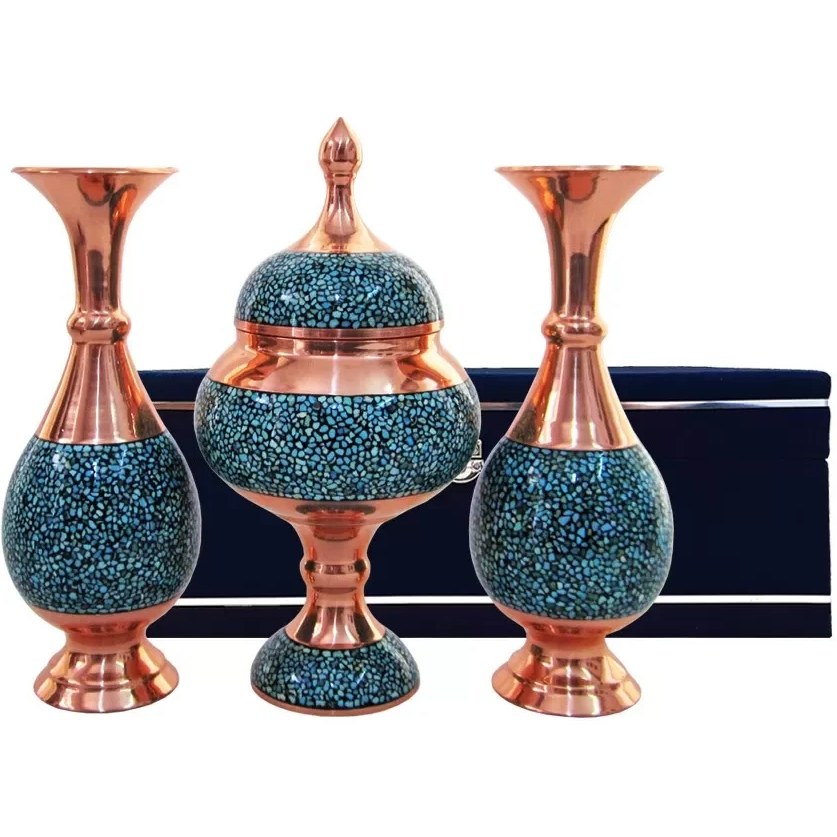 ست شکلات خوری و گلدان فیروزه کوبی نفیس به همراه باکس کد b299