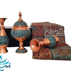 ست هدیه ظروف فیروزه کوبی و رومیزی ترمه