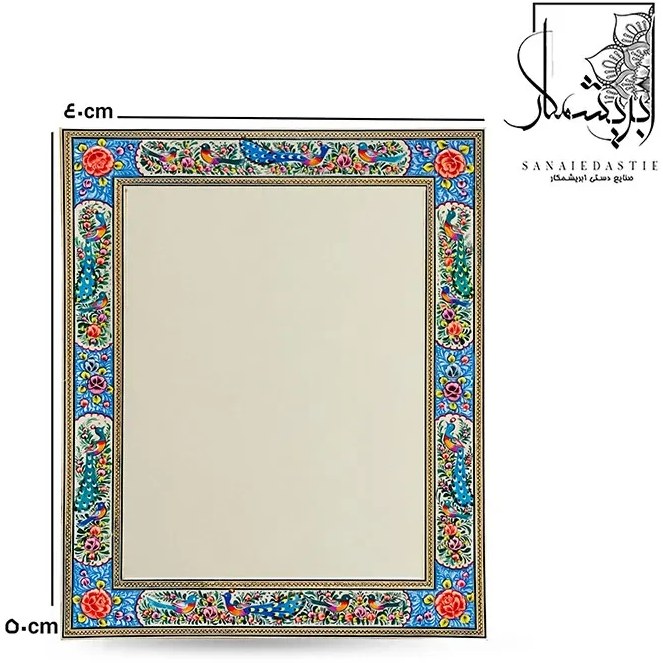 آینه طرح گل و مرغ زمینه فیروزه ای سایز ۴۰×۵۰