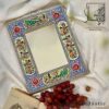 آینه طرح گل و مرغ زمینه فیروزه ای سایز 28×22