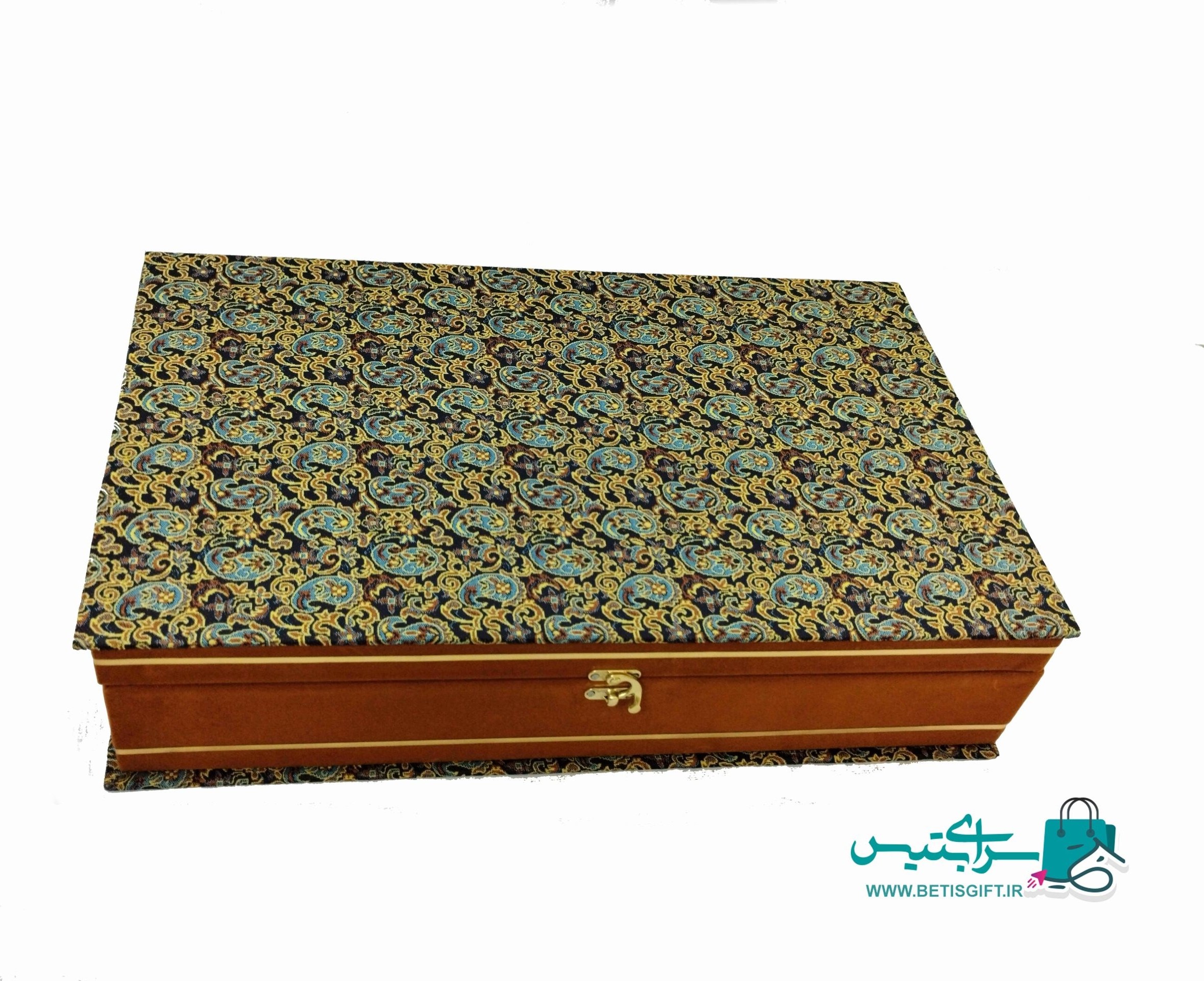 ست هدیه جفت گلدان 20 فیروزه کوب و رومیزی ترمه به همراه جعبه هدیه ترمه