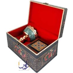 پک هدیه آجیل خوری 11 فیروزه کوبی و جعبه کاشی 11 با جعبه دکوپاژ
