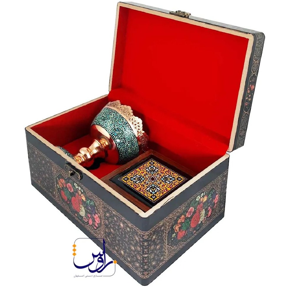 پک هدیه آجیل خوری 11 فیروزه کوبی و جعبه کاشی 11 با جعبه دکوپاژ
