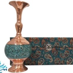 گلدان مس و فیروزه با جعبه نفیس