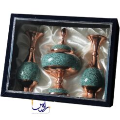 پک هدیه جفت گلدان 25 و شکلات خوری 29 فیروزه کوبی با جعبه مخمل