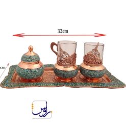 سرویس چای خوری دو نفره فیروزه کوب با گالش گل و مرغ