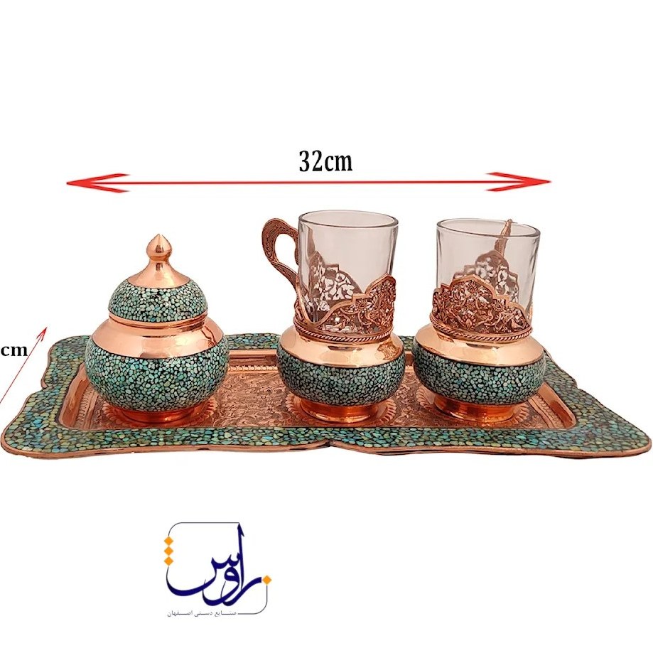 سرویس چای خوری دو نفره فیروزه کوب با گالش گل و مرغ