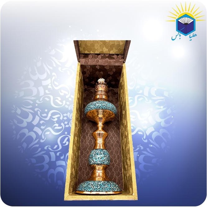 چراغ نفتی مس و فیروزه کوب با جعبه ام دی اف گالینگور