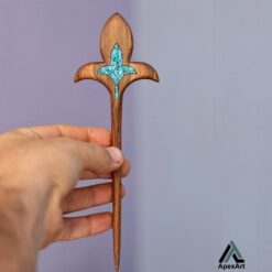 پین مو چوبی فیروزه کوبی شده طرح آلاله