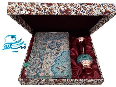 باکس هدیه ترمه و گلدان فیروزه کوبی