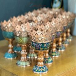 ست آینه شمعدان و هفت سین مسی فیروزه کوبی شده