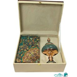 ست هدیه شکلات خوری فیروزه کوب و رومیزی ترمه یزد