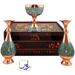 پک هدیه جفت گلدان صراحی 20 و سنگاب 16 فیروزه کوبی با جعبه دکوپاژ
