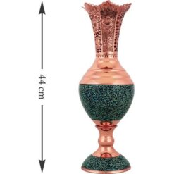 سنبلدان فیروزه کوبی یا گلدان 44 سانتی مس و فیروزه کوبی نیشابور قلم زنی شده و لب شبکه ای صنایع دستی سایروس