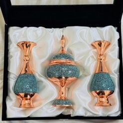 ست مدیریتی فیروزهکوبی گلدان و شکلاتخوری با بستهبندی مخمل